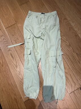 Light Green Cargo Jumpsuit-Style Pants with Multiple Pockets